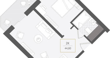 2-к. квартира, 44&nbsp;м²