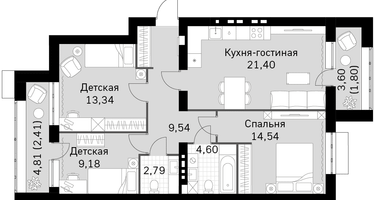 3-к. квартира, 79 м²