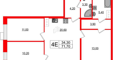 3-к. квартира, 71&nbsp;м²