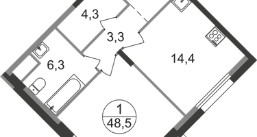 1-к. квартира, 48&nbsp;м²