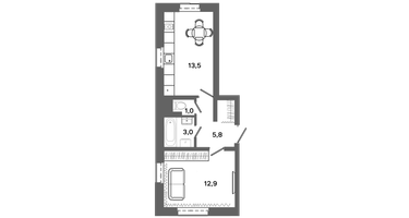 1-к. квартира, 36&nbsp;м²
