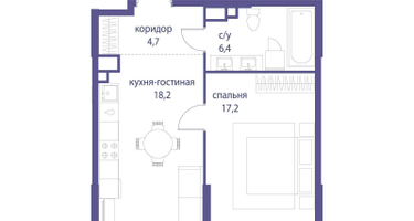 1-к. квартира, 46&nbsp;м²