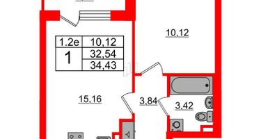 1-к. квартира, 32&nbsp;м²