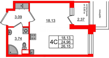 Студия, 24&nbsp;м²
