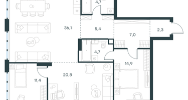 3-к. квартира, 107&nbsp;м²