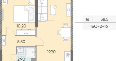 Студия, 38 м²