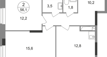 2-к. квартира, 56&nbsp;м²