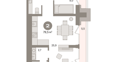 2-к. квартира, 77 м²