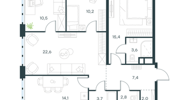 4-к. квартира, 92&nbsp;м²