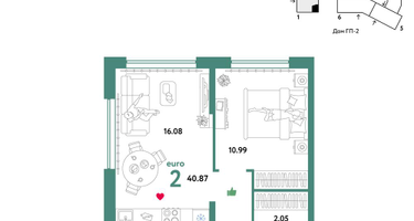 2-к. квартира, 40&nbsp;м²