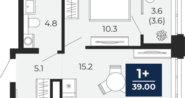 1-к. квартира, 39 м²