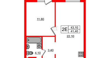 1-к. квартира, 43&nbsp;м²