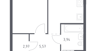 1-к. квартира, 34&nbsp;м²