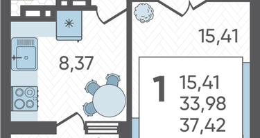 1-к. квартира, 37&nbsp;м²
