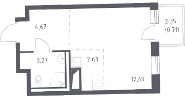 Студия, 23&nbsp;м²