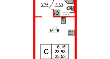Студия, 23&nbsp;м²