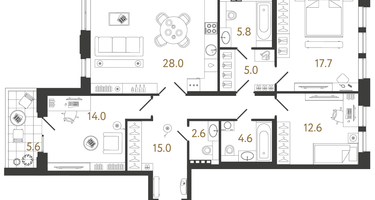 3-к. квартира, 105&nbsp;м²
