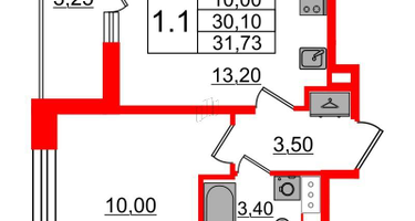 1-к. квартира, 30&nbsp;м²