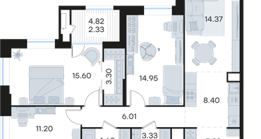 3-к. квартира, 89&nbsp;м²