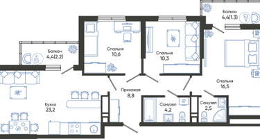 3-к. квартира, 79&nbsp;м²
