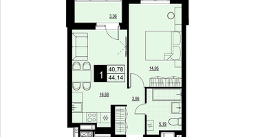 1-к. квартира, 42 м²