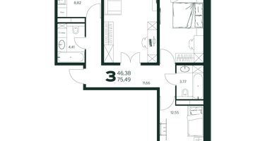 3-к. квартира, 75&nbsp;м²