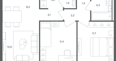 3-к. квартира, 58 м²