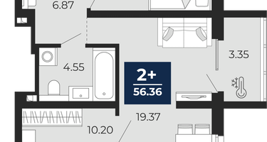 2-к. квартира, 53&nbsp;м²