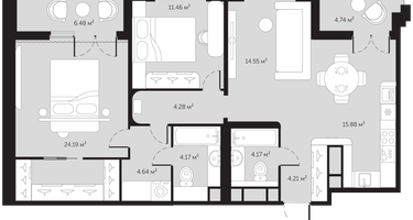 2-к. квартира, 93&nbsp;м²