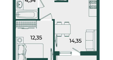 1-к. квартира, 38 м²