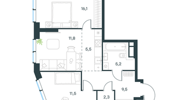 3-к. квартира, 61 м²