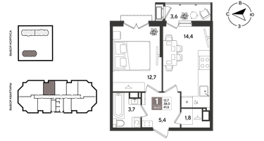 1-к. квартира, 41&nbsp;м²