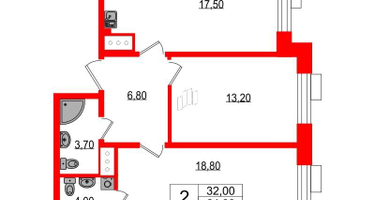 2-к. квартира, 64 м²