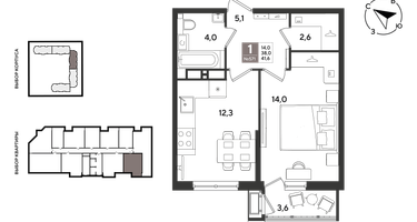 1-к. квартира, 40 м²