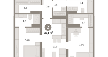 2-к. квартира, 75 м²