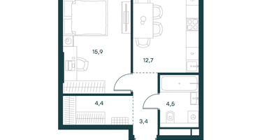 1-к. квартира, 40&nbsp;м²