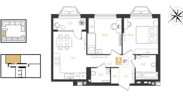 2-к. квартира, 51&nbsp;м²
