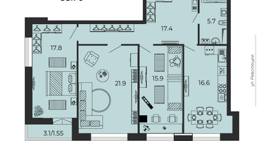 3-к. квартира, 96&nbsp;м²