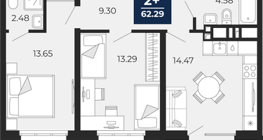 2-к. квартира, 57 м²