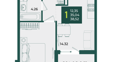 1-к. квартира, 38&nbsp;м²