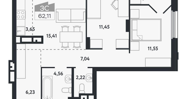 3-к. квартира, 62&nbsp;м²