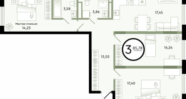 3-к. квартира, 85&nbsp;м²