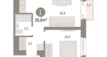 1-к. квартира, 35&nbsp;м²