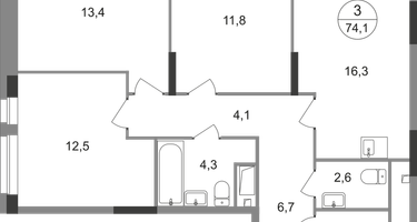 3-к. квартира, 74&nbsp;м²