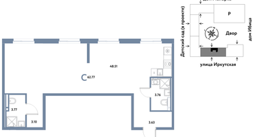 Студия, 62 м²