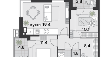 2-к. квартира, 61&nbsp;м²