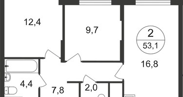 2-к. квартира, 53&nbsp;м²