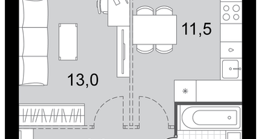 1-к. квартира, 35 м²