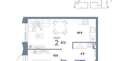 2-к. квартира, 37 м²