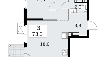 3-к. квартира, 73&nbsp;м²